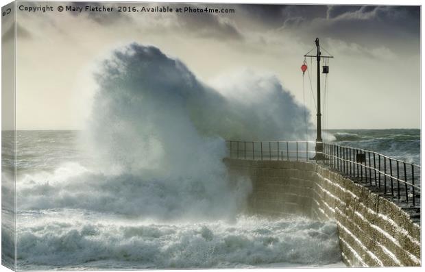 Wave at Porthleven Canvas Print by Mary Fletcher
