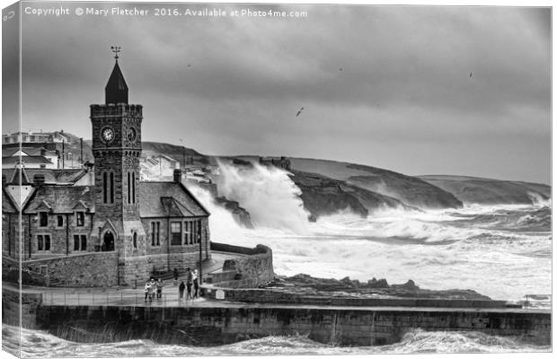 Porthleven in Black and White Canvas Print by Mary Fletcher