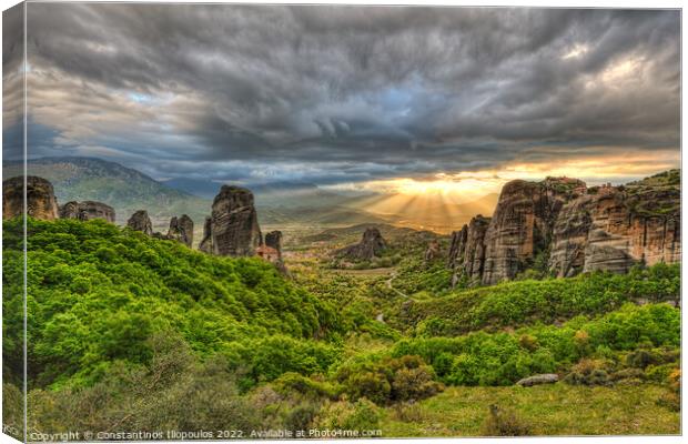 The sunset at Meteora, Greece Canvas Print by Constantinos Iliopoulos