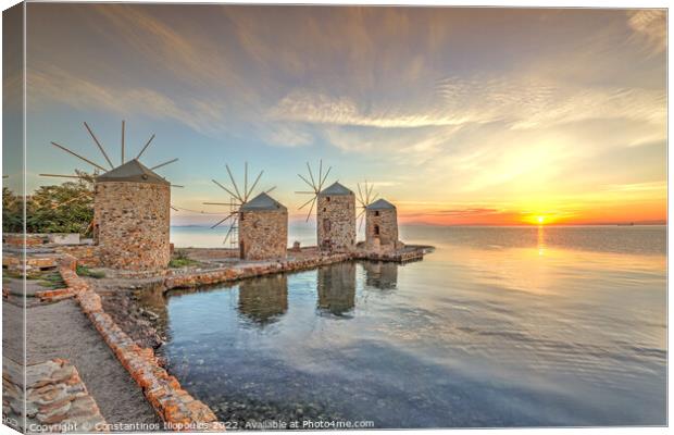 Sunrise at the windmills in Chios, Greece Canvas Print by Constantinos Iliopoulos