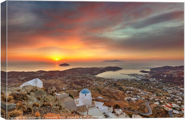 The sunrise from Agia Barbara and Jesus Christ in Pano Chora of  Canvas Print by Constantinos Iliopoulos