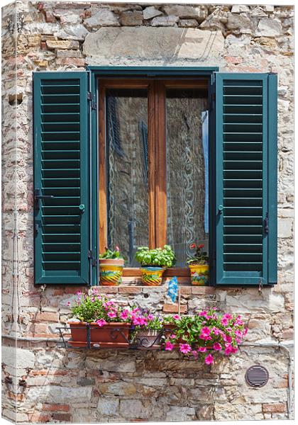 Window with shutters, Castellina. Canvas Print by Ian Duffield