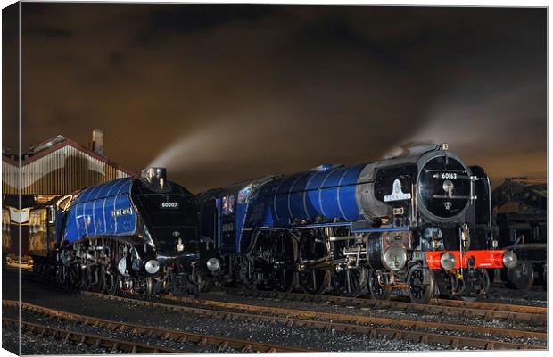  Majestic steam locomotives on shed at night Canvas Print by Ian Duffield
