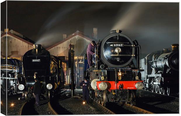  Steam locomotives receive attention on shed at ni Canvas Print by Ian Duffield