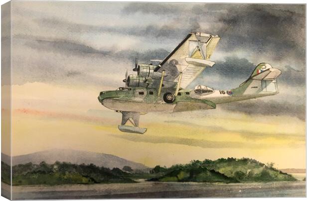 Consolidated PBY Catalina over Lough Erne Canvas Print by John Lowerson