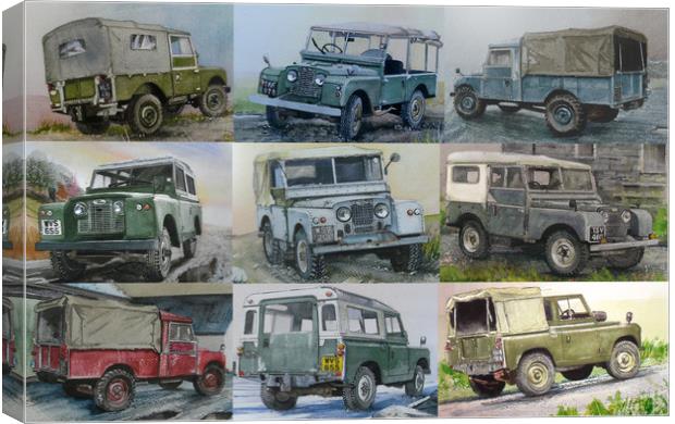 NINE LAND ROVERS Canvas Print by John Lowerson