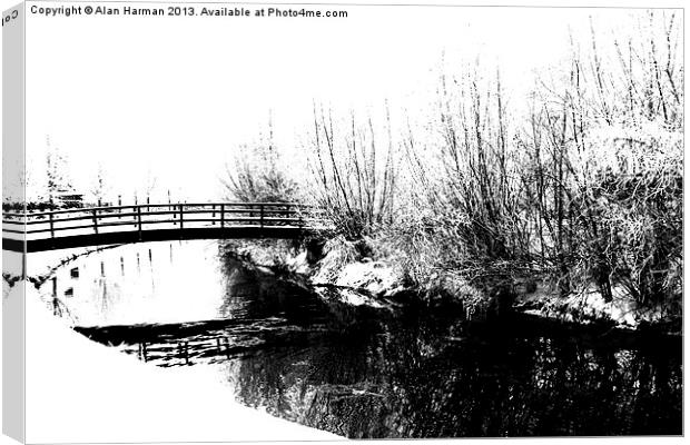Bridge and Stream Winter Scene Canvas Print by Alan Harman
