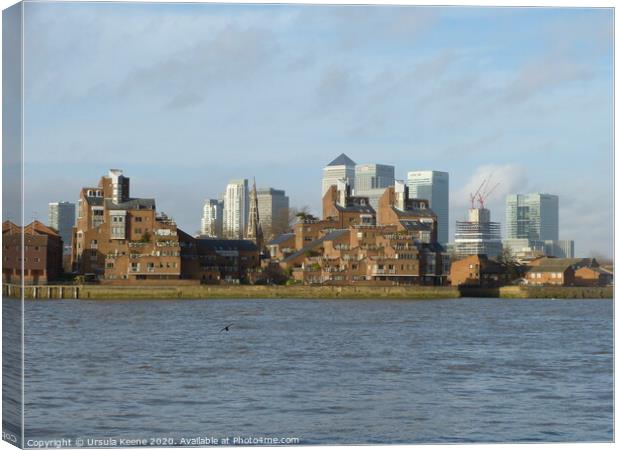 Canary Wharf seen from the River Thames  Canvas Print by Ursula Keene