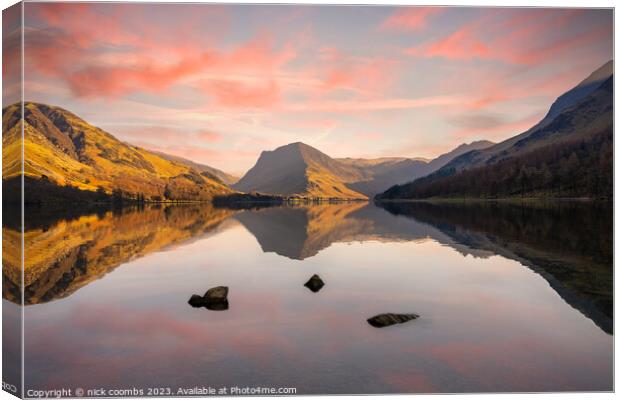 "Tranquil Reflections: Captivating Buttermere Suns Canvas Print by nick coombs