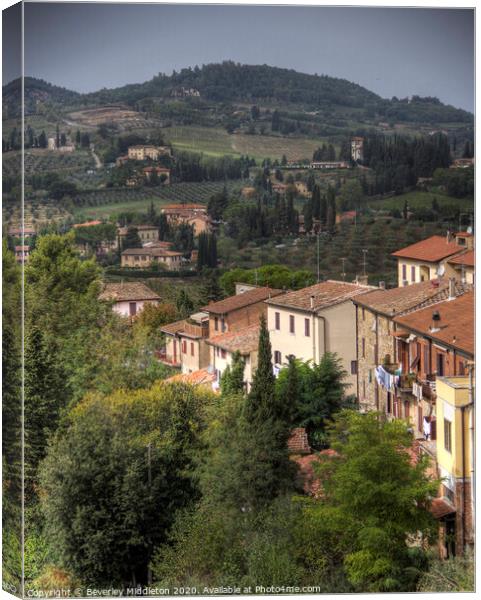 Tuscan Lanscape and rolling hills from San Gimignano Canvas Print by Beverley Middleton