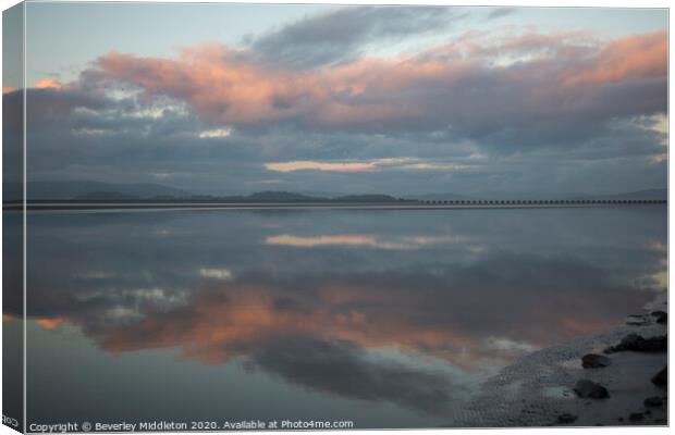 Arnside viaduct reflection Canvas Print by Beverley Middleton