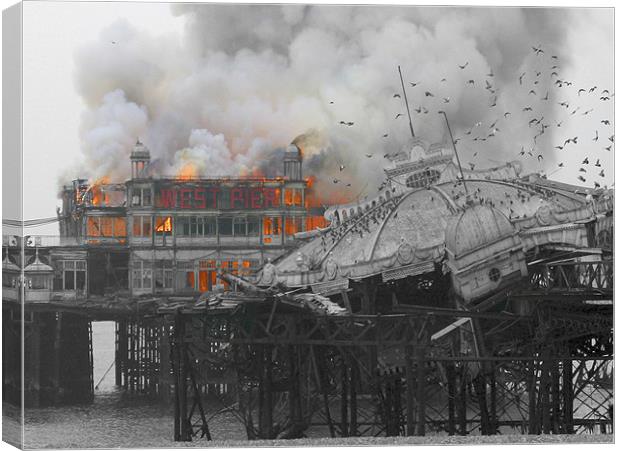 West Pier Fire Canvas Print by Terry Busby