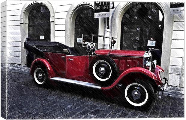  Red Vintage Car in Old Prague  Canvas Print by Jenny Rainbow
