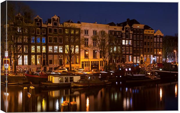  Night Lights on the Amsterdam Canals  Canvas Print by Jenny Rainbow