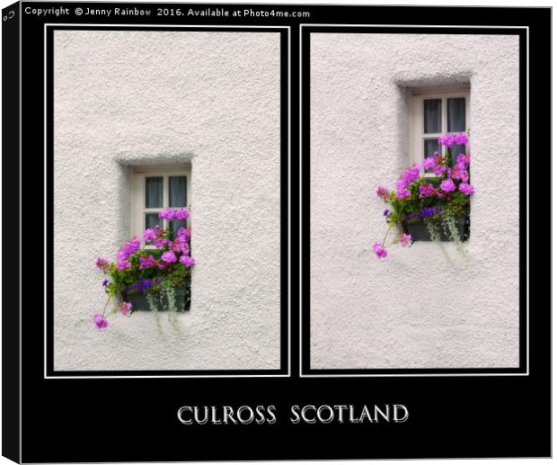 Two Windows with Geranium. Culross. Scotland Canvas Print by Jenny Rainbow