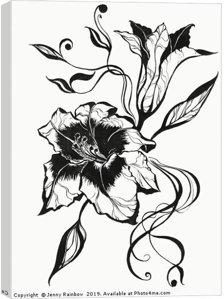Ink Drawing Lily Elegance Canvas Print by Jenny Rainbow