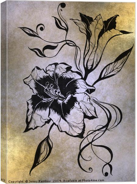 Ink Drawing Lily Elegance Golden Canvas Print by Jenny Rainbow