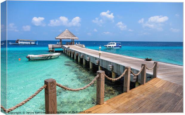 Pier Into Blue Canvas Print by Jenny Rainbow