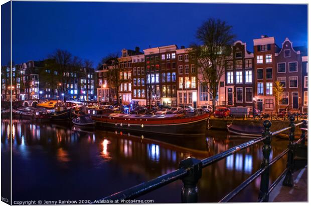 Night Lights on the Amsterdam Canals 2 Canvas Print by Jenny Rainbow