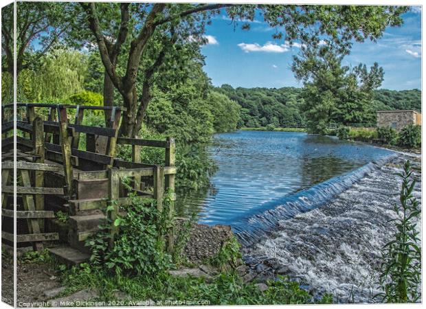 Whalley Weir on Calder River Canvas Print by Mike Dickinson