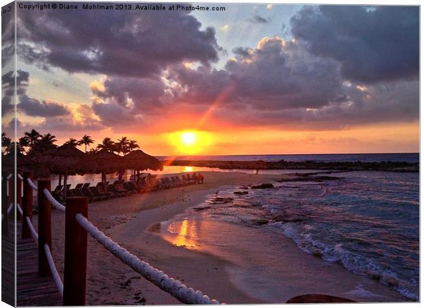 Sunset at Playa Del Carmen Canvas Print by Diane  Mohlman