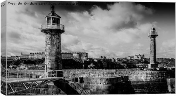 Illuminating Whitby Harbour Canvas Print by richard sayer