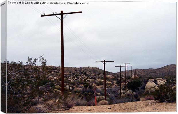 Telephone poles crossing the desert Canvas Print by Lee Mullins