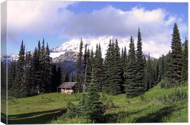 Mount Rainier Cabin Canvas Print by Jay Huckins