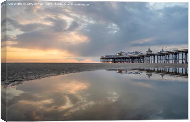 Sunset Reflections  North Pier Blackpool Canvas Print by Gary Kenyon