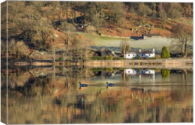 Early Morning Light And Reflections At Rydalwater Canvas Print by Gary Kenyon