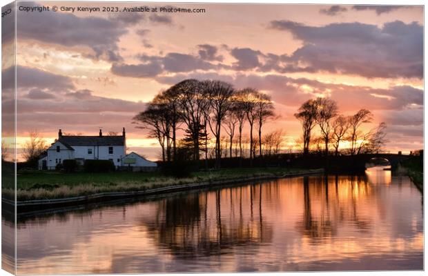 Sunset over the Lancaster Canal  Canvas Print by Gary Kenyon