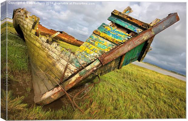  Leaning Wreck On The Banks River Wyre Canvas Print by Gary Kenyon