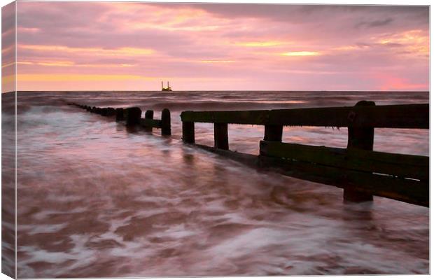 Sunset Waves Cleveleys Canvas Print by Gary Kenyon