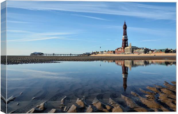 Blackpool Tower Reflections Canvas Print by Gary Kenyon