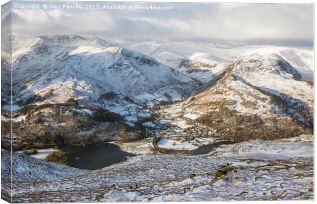 Snowy view from up Place Fell In The Lake District Canvas Print by Gary Kenyon