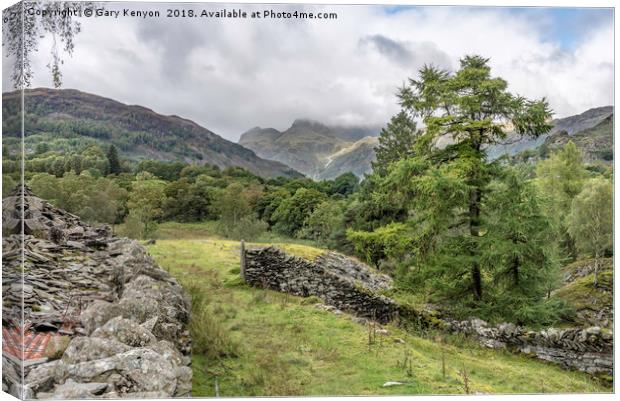 Langdale Pikes In Low Cloud Canvas Print by Gary Kenyon