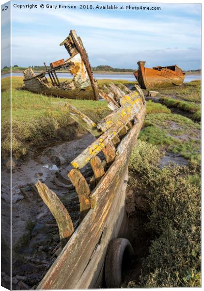 River Wyre Abandoned Boats Canvas Print by Gary Kenyon