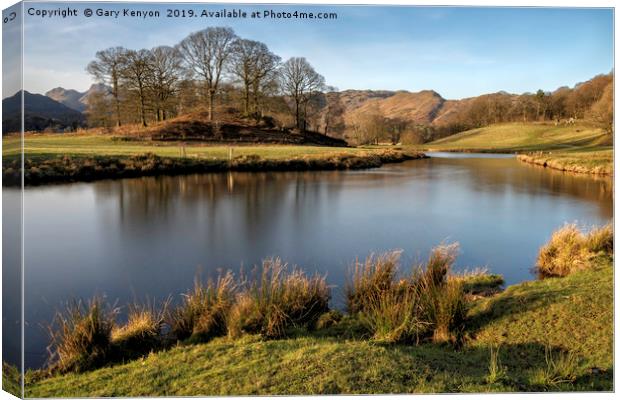 Golden Light At Sunset On The River Brathay Canvas Print by Gary Kenyon