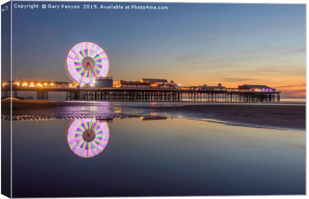 Last Light on the beach at Central Pier, Blackpool Canvas Print by Gary Kenyon