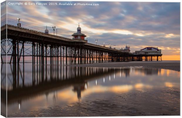 Sunset on the beach at Blackpool by North Pier Canvas Print by Gary Kenyon