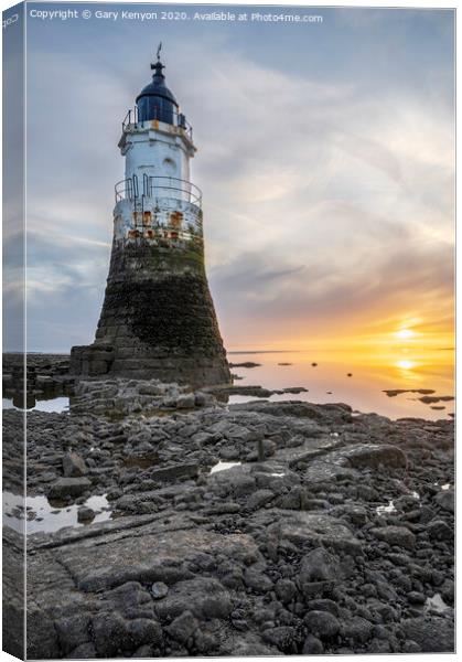 Sunset Plover Scar Lighthouse  Canvas Print by Gary Kenyon
