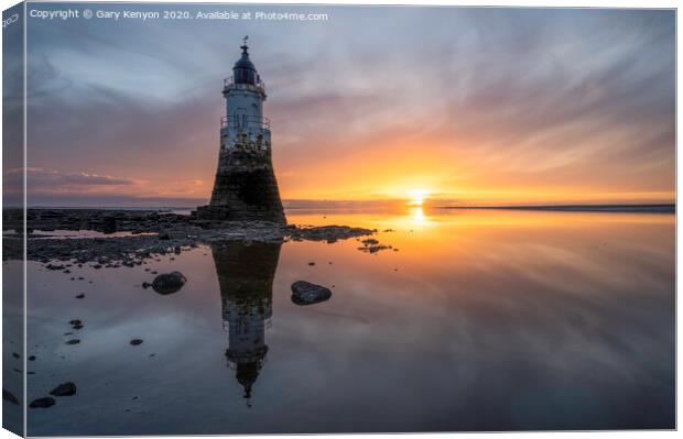 Plover Scar Lighthouse at Sunset Canvas Print by Gary Kenyon