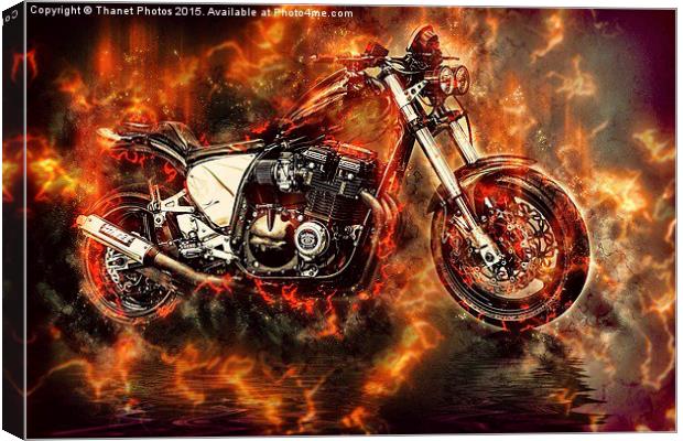  Street Bike in flames Canvas Print by Thanet Photos