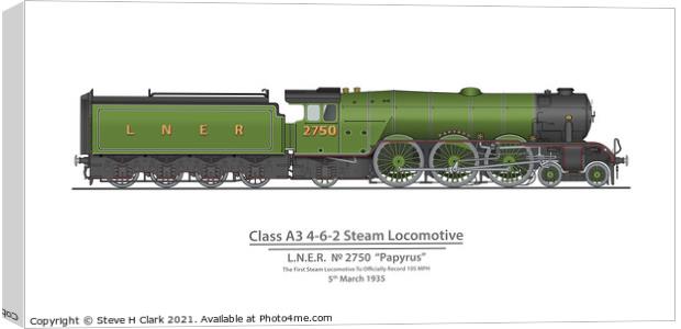 LNER Papyrus March 1935 Speed Record 105 MPH Canvas Print by Steve H Clark