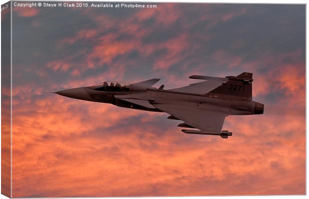 Swedish Air Force SAAB Gripen at Sunset  Canvas Print by Steve H Clark