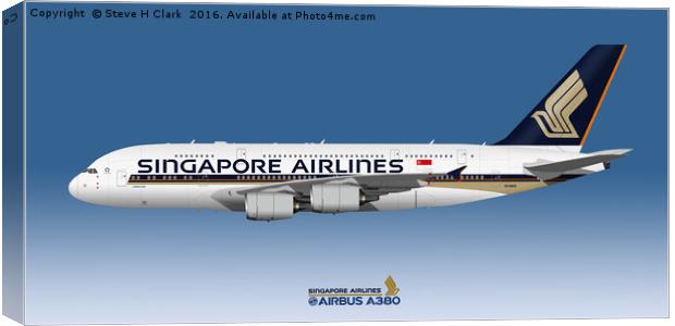 Illustration of Singapore Airlines Airbus A380 Canvas Print by Steve H Clark