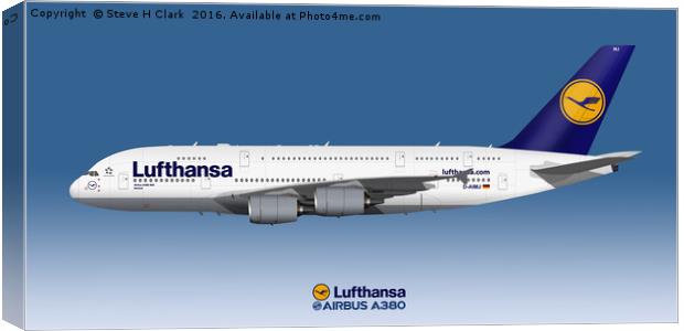 Illustration of Lufthansa Airbus A380 Canvas Print by Steve H Clark