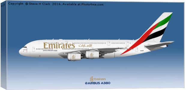 Illustration of Emirates Airbus A380 Canvas Print by Steve H Clark