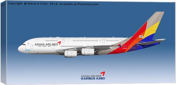 Illustration of Asiana Airlines Airbus A380 Canvas Print by Steve H Clark