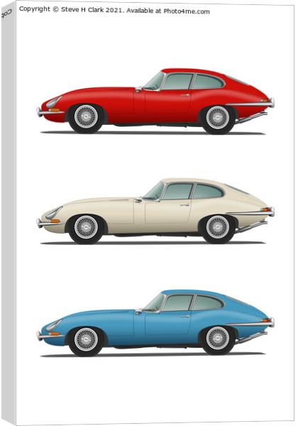 Jaguar E-Type Fixed Head Coupe Red White and Blue Canvas Print by Steve H Clark